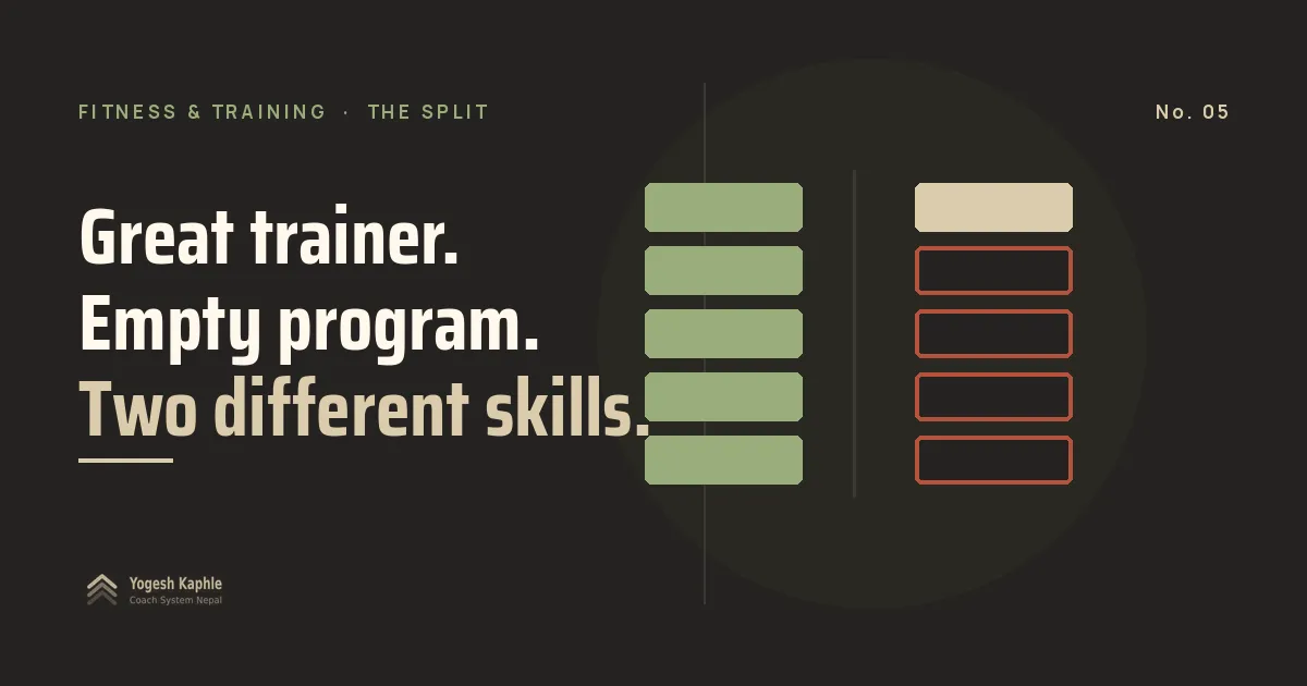 Two skill columns showing why you can't get fitness coaching clients: the craft is full, the business side is empty